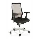 Siège de bureau haut de gamme FOUNTAINE noir avec dossier en maille et piètement à cinq roulettes de hjh OFFICE – vue à 360° (vue de trois quarts avant 40°)