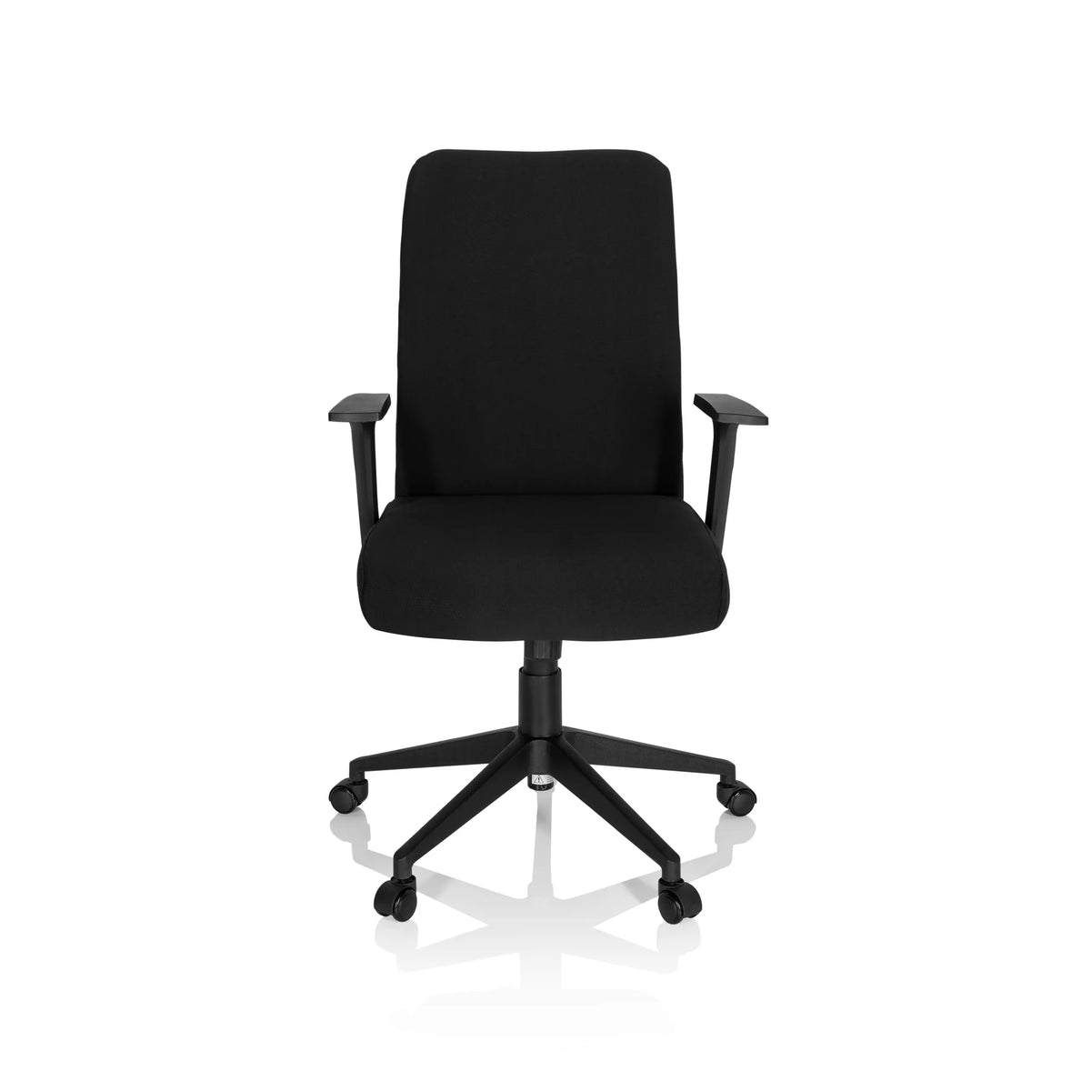 Siège de bureau à domicile COSIO I noir avec accoudoirs et base à cinq roulettes de hjh OFFICE – vue à 360° (vue de face 0°)