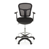 Chaise de comptoir TOP WORK 108 noire avec dossier en maille, repose-pieds et piètement à cinq roulettes de hjh OFFICE – vue à 360° (vue de face 0°)