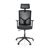 Siège de bureau à domicile BRETON B noir avec dossier en maille, appui-tête et base à cinq roulettes de hjh OFFICE – vue à 360° (vue de face 0°)