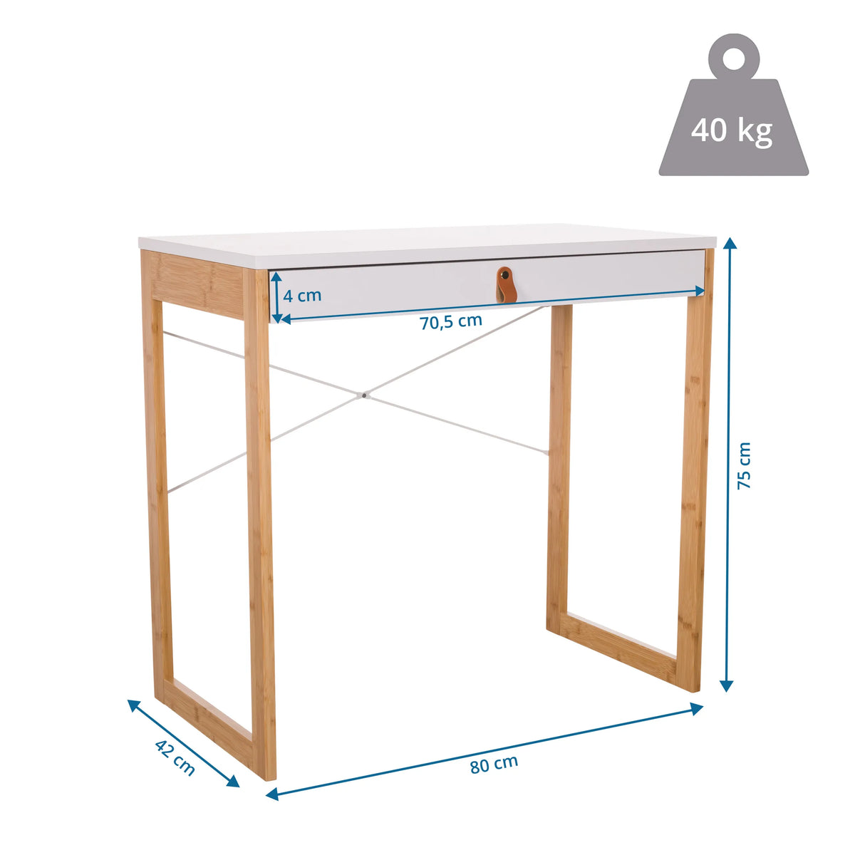 Dessin coté du Bureau TAROLO II avec 80 × 42 cm et 75 cm de hauteur de hjh LIVING