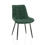 Chaise de salle à manger ELARIS couleur pétrole avec rembourrage capitonné et pieds noirs de hjh LIVING – vue à 360° (vue de face 15°)