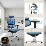 Siège de direction de luxe bleu ERGOHUMAN ULTRA GEN2 avec appuie-tête et accoudoirs réglables de hjh OFFICE (image générée par IA)