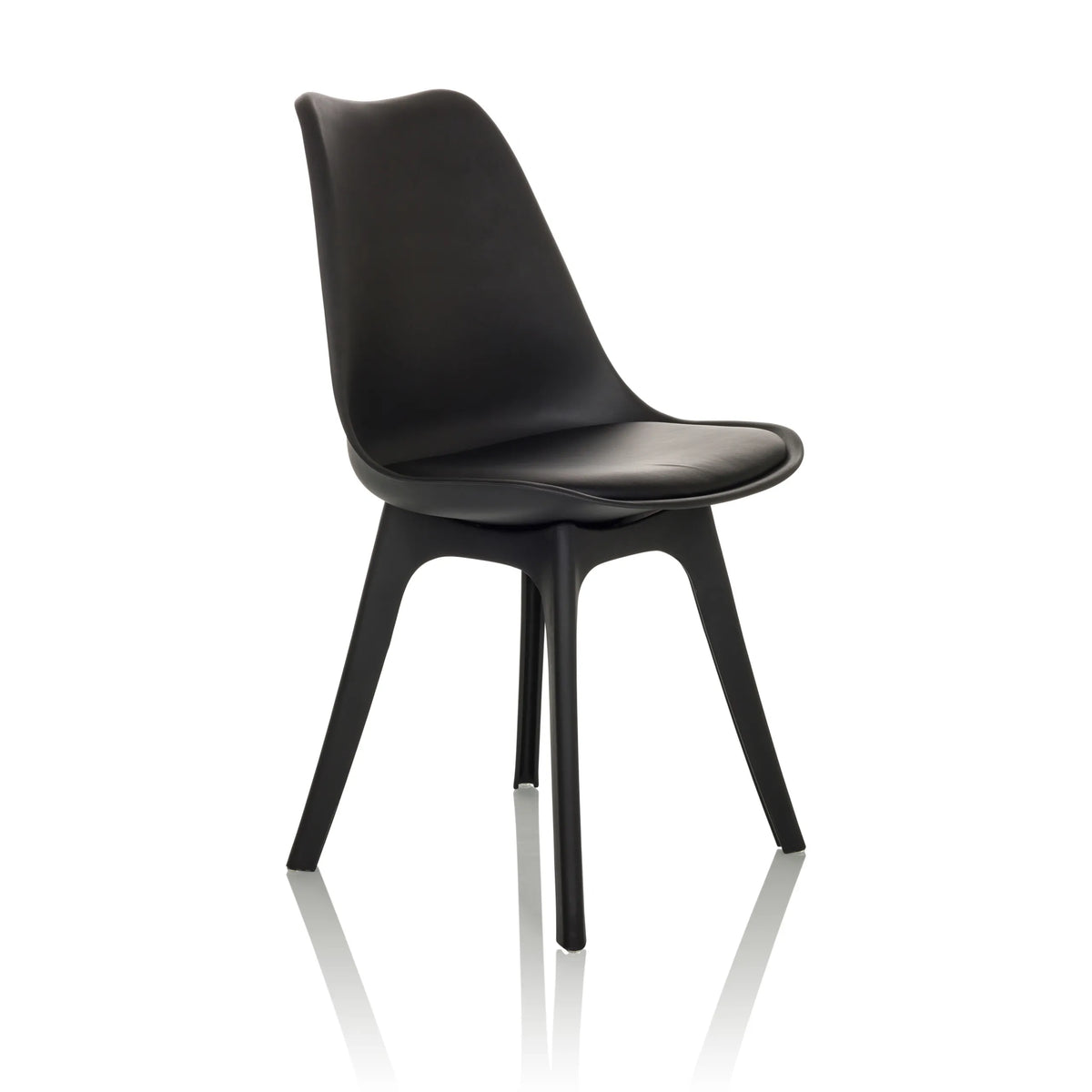 Chaise à coque SCANDI P noire avec quatre pieds de hjh OFFICE – vue à 360° (vue de trois quarts avant 45°)