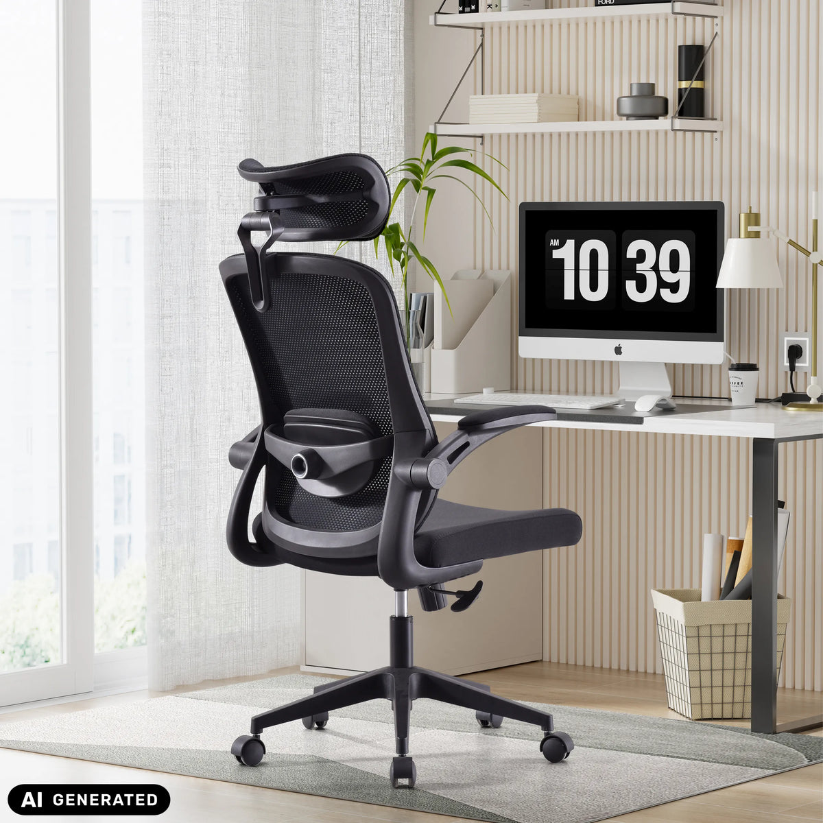 Siège de bureau à domicile Vertuflex noir avec dossier en maille et appui-tête de MyBuero