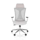 Siège de bureau de qualité professionnelle FALEO W gris avec dossier en maille et piètement à cinq roulettes de hjh OFFICE – vue à 360° (vue de face 0°)