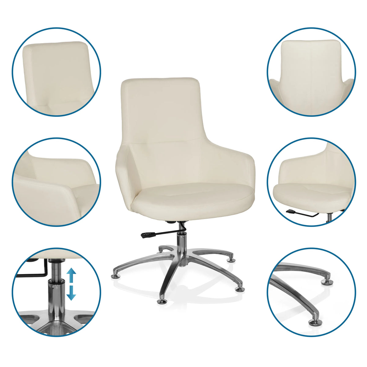 Fauteuil de salon SHAKE 300 blanc crème avec vérin à gaz et pied en étoile chromé de hjh OFFICE