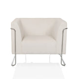 Fauteuil de salon Curacao Cord blanc avec revêtement côtelé et structure chromée de hjh LIVING – vue à 360° (vue de face 0°)