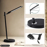 Lampe de bureau Lumanova D2 en noir avec bloc d'alimentation et tête orientable de hjh OFFICE (image générée par IA)