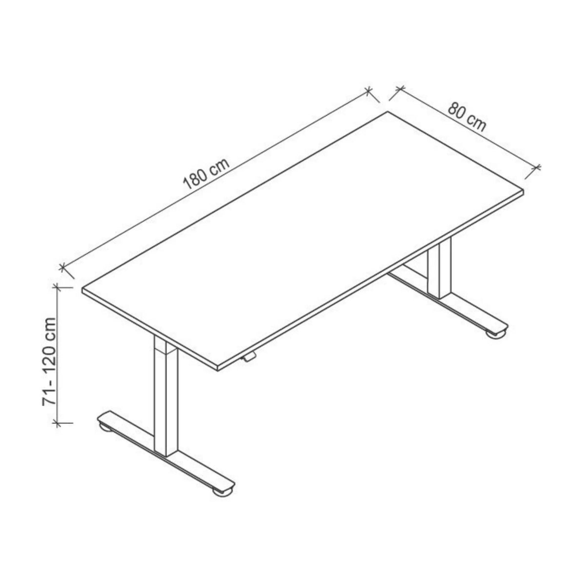 Dessin technique du bureau XMST 19 G de 180 × 80 cm de hjh OFFICE PRO