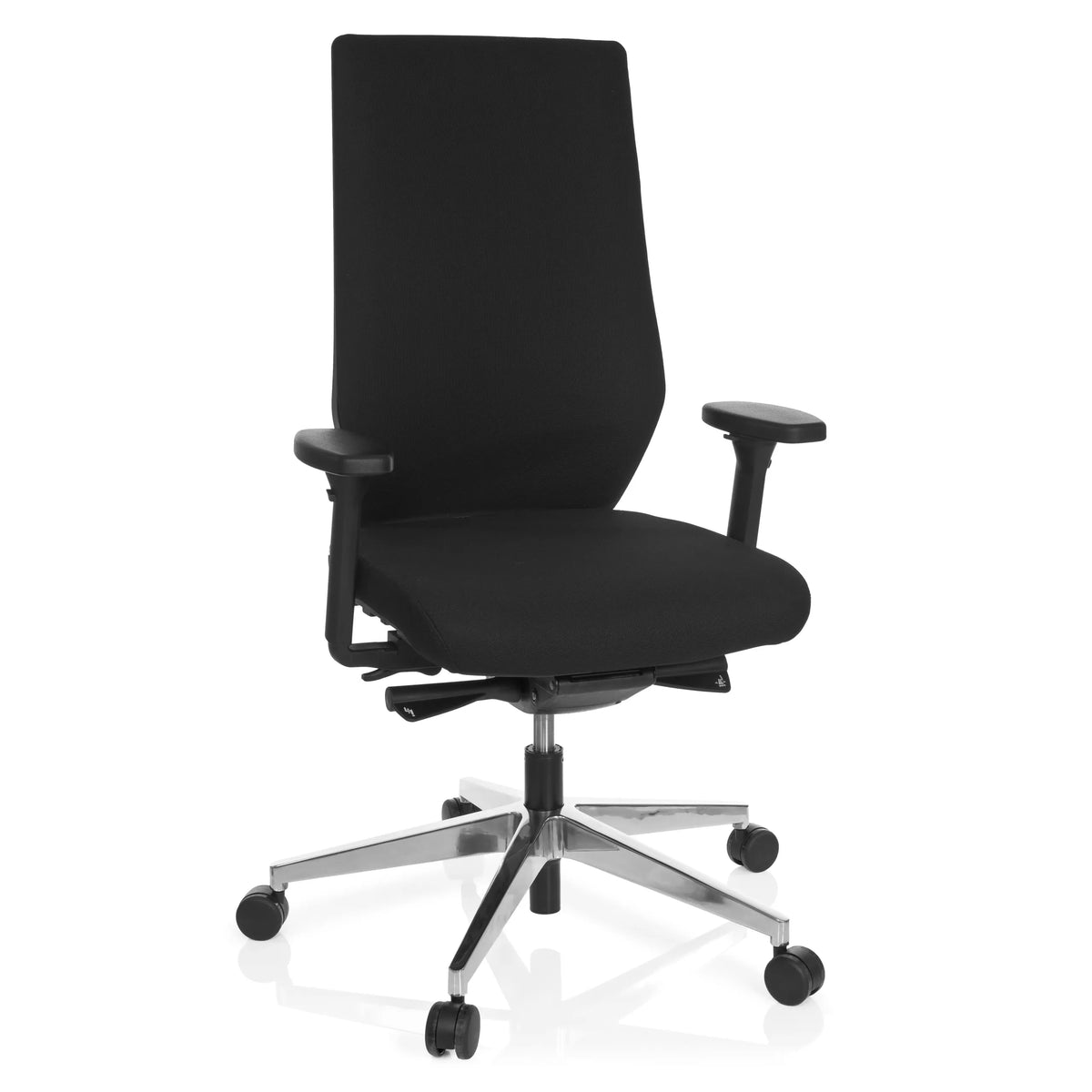 Siège de bureau de qualité professionnelle PRO-TEC 700 noir avec accoudoirs et pied à cinq roulettes brillant de hjh OFFICE – vue à 360° (vue de face 20°)