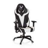 Fauteuil Gamer PROMOTER I noir et blanc avec accoudoirs et base à cinq roulettes de hjh OFFICE – vue à 360° (vue de face 20°)