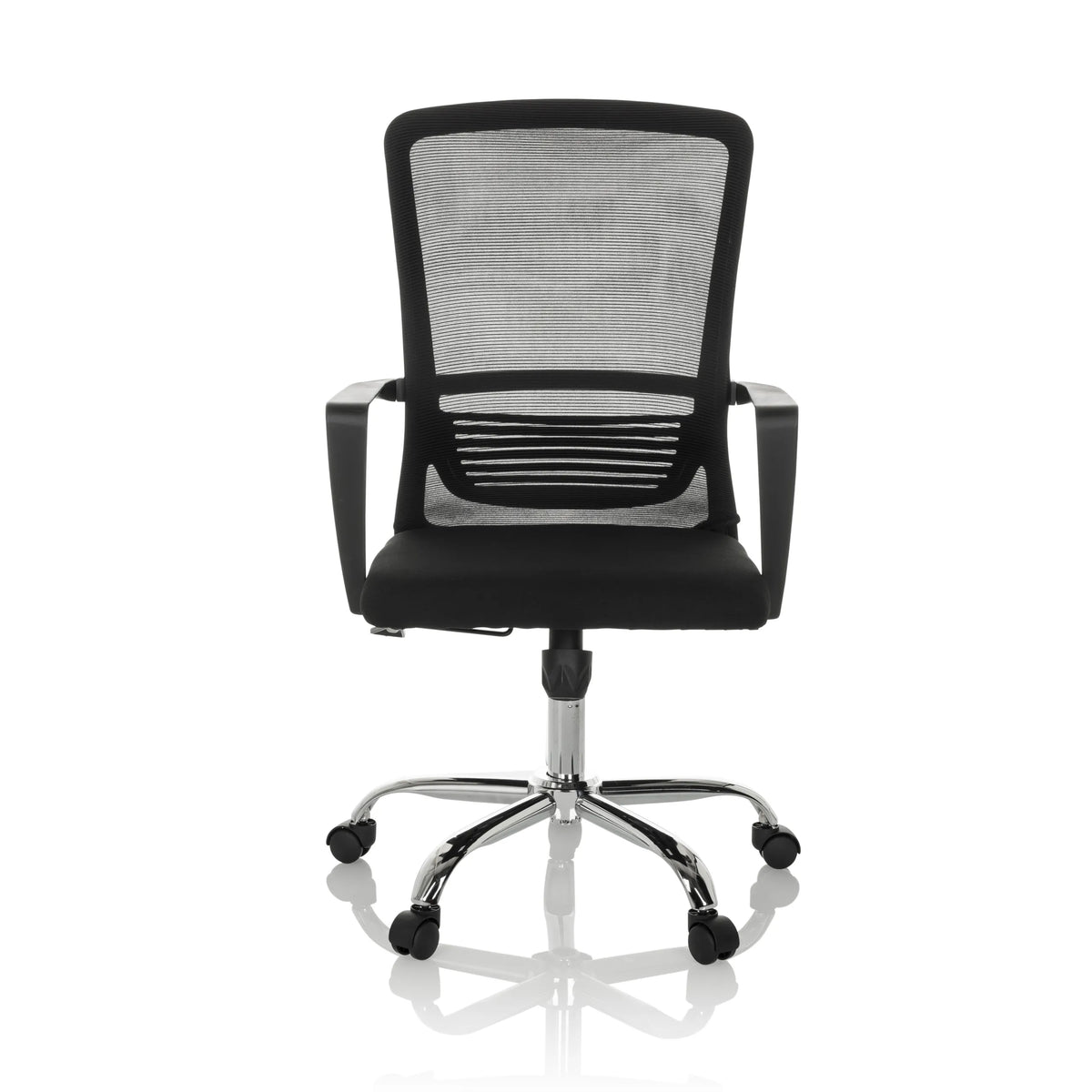 Siège de bureau à domicile STAR-TEC S noir avec dossier en maille et base à cinq roulettes de hjh OFFICE – vue à 360° (vue de face 0°)