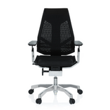 Siège de bureau haut de gamme GENIDIA noir avec dossier en maille et piètement à cinq roulettes de hjh OFFICE – vue à 360° (vue de face 0°)