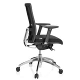 Siège de bureau de qualité professionnelle ASTRA BASE N noir, dossier maille et base brillante à 5 roulettes de hjh OFFICE – vue à 360° (vue de profil 100°)
