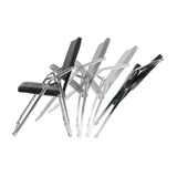 Quatre chaises pliantes ESTO noires avec structure en chrome dans une séquence de mouvement dynamique de hjh OFFICE