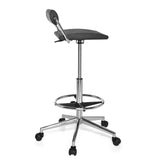 Tabouret pivotant noir TOP WORK 28 avec repose-pieds et piètement à cinq roulettes de hjh OFFICE – vue à 360° (vue de profil 100°)