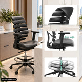 Chaise de comptoir ERGO LINE II WORK en cuir noir avec repose-pieds et accoudoirs réglables de hjh OFFICE (image générée par IA)
