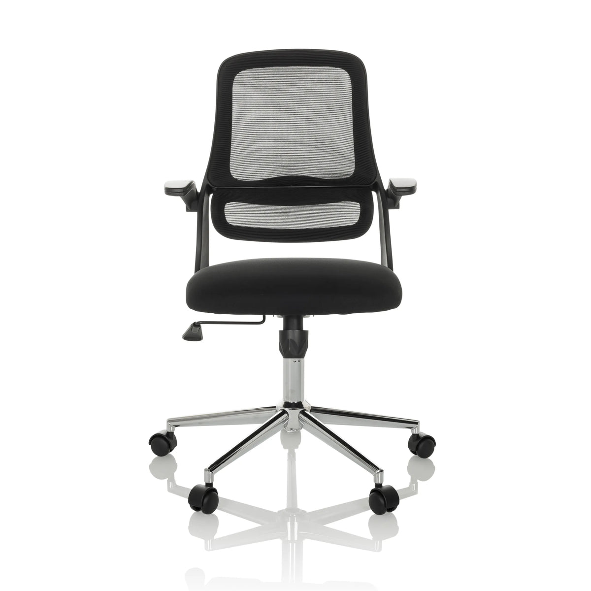 Siège de bureau à domicile MIKO B ECO noir avec dossier en maille et base à cinq roulettes de hjh OFFICE – vue à 360° (vue de face 0°)