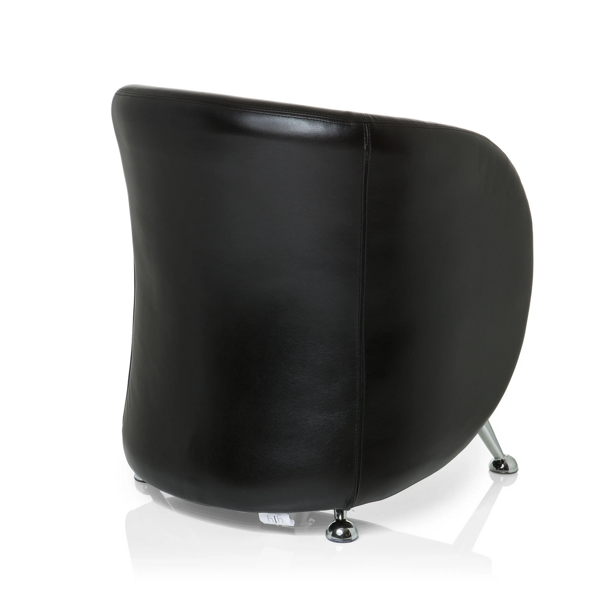 Fauteuil rembourré noir ST. LUCIA avec pieds en métal brillants de hjh OFFICE – vue à 360° (vue de trois quarts arrière 140°)