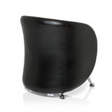 Fauteuil rembourré noir ST. LUCIA avec pieds en métal brillants de hjh OFFICE – vue à 360° (vue de trois quarts arrière 140°)