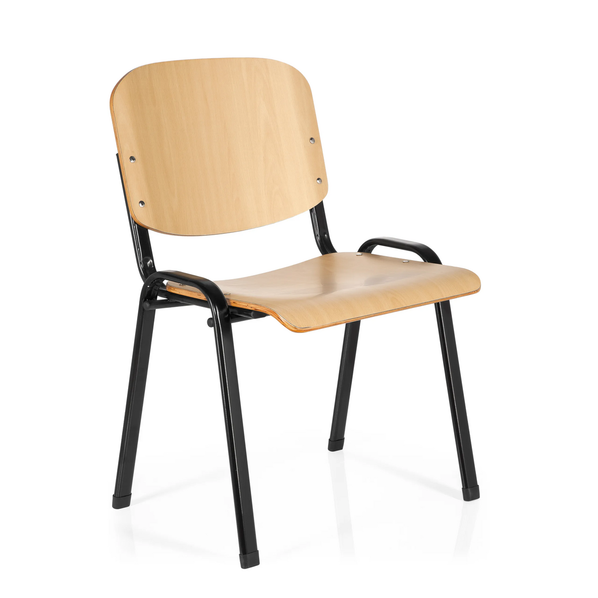 Chaise à quatre pieds XT 600 SW H avec assise et dossier en hêtre et structure noire de hjh OFFICE – vue à 360° (vue de trois quarts avant 40°)
