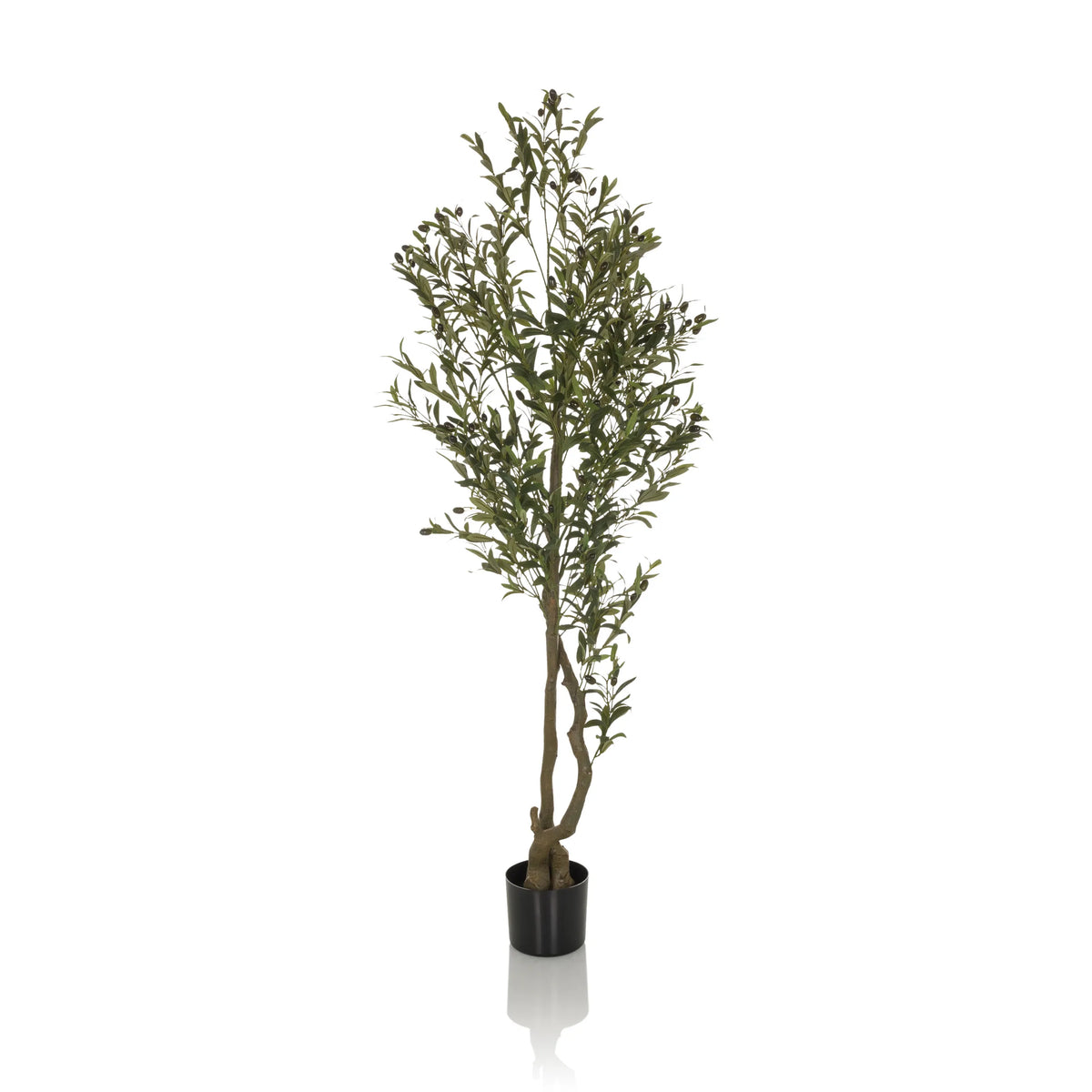 Grüne Kunstpflanze OLIVE I in einem schlichten schwarzen Topf von hjh OFFICE – 360-Grad-Ansicht (Seitenprofil 90°)