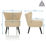 Dessin technique du Fauteuil de salon MANISO d'une largeur de 72 cm et d'une hauteur de 77 cm de hjh LIVING