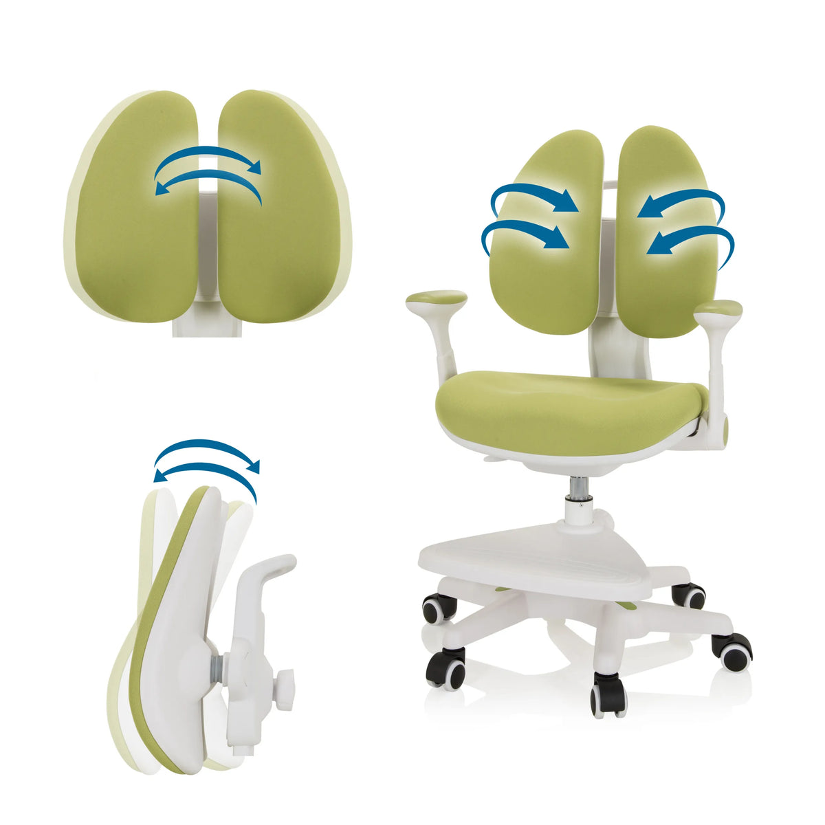 Dossier et assise réglables de la chaise pour enfants KID WING en vert de hjh OFFICE