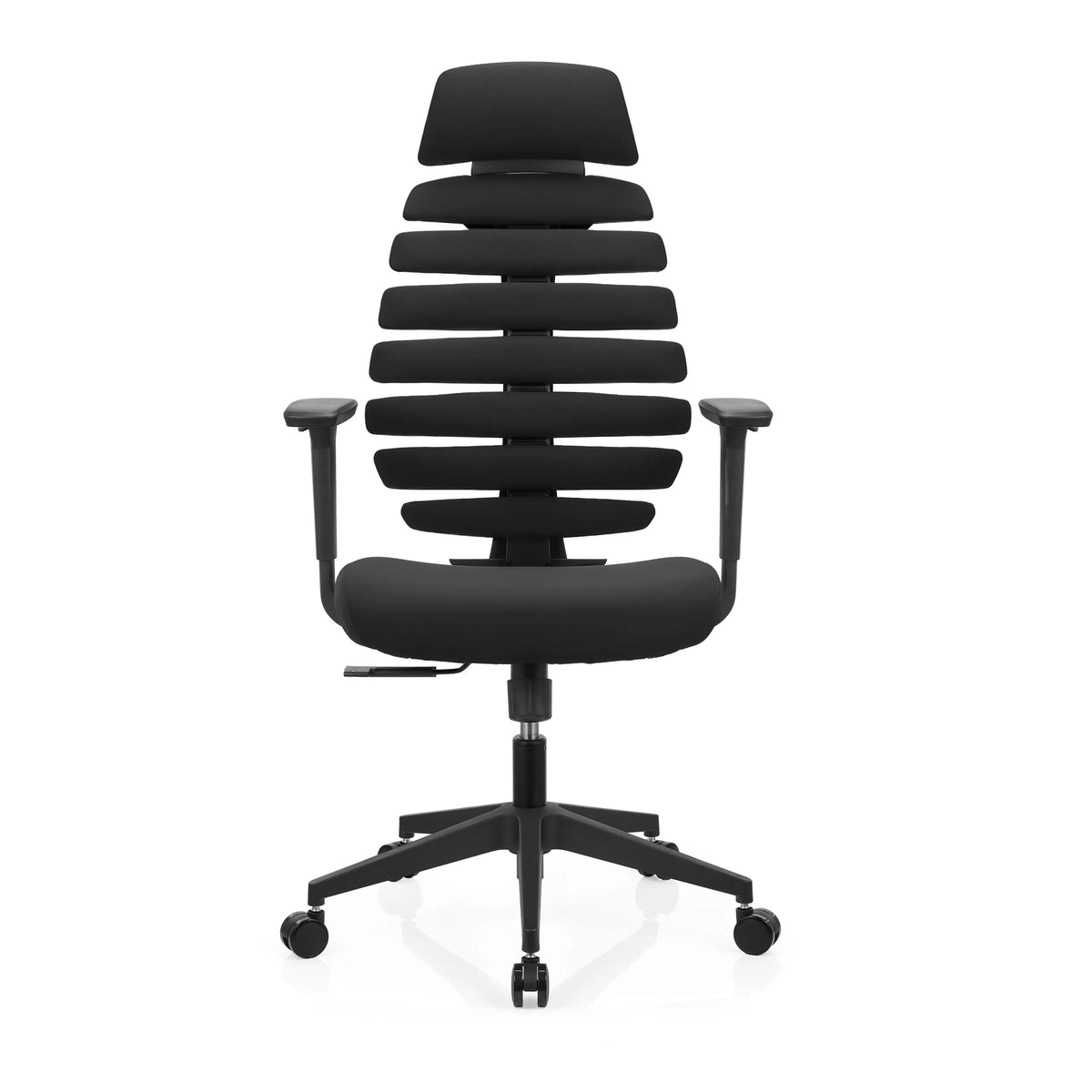 Siège de bureau de qualité professionnelle ERGO LINE ECO noir avec revêtement en tissu et base à cinq roulettes de hjh OFFICE – vue à 360° (vue de face 0°)