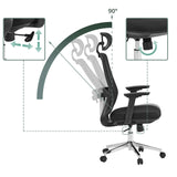 Options de réglage du dossier et de la hauteur d'assise du siège de bureau de qualité professionnelle Ergosento avec inclinaison à 90° de hjh OFFICE