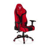 Fauteuil Gamer PROMOTER II rouge et noir avec accoudoirs et base à cinq roulettes de hjh OFFICE – vue à 360° (vue de trois quarts avant 40°)