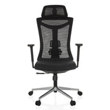 Siège de bureau de qualité professionnelle KAMIAK noir avec dossier en maille et base à cinq roulettes de hjh OFFICE – vue à 360° (vue de face 0°)