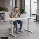 Bureau réglable en hauteur électriquement Worktime LED en blanc avec éclairage RGB intégré sur le bord de hjh OFFICE