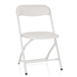 Chaise d'extérieur blanche TUDELA XXL PRO W avec assise et dossier perforés de hjh OFFICE – vue à 360° (vue de face 15°)