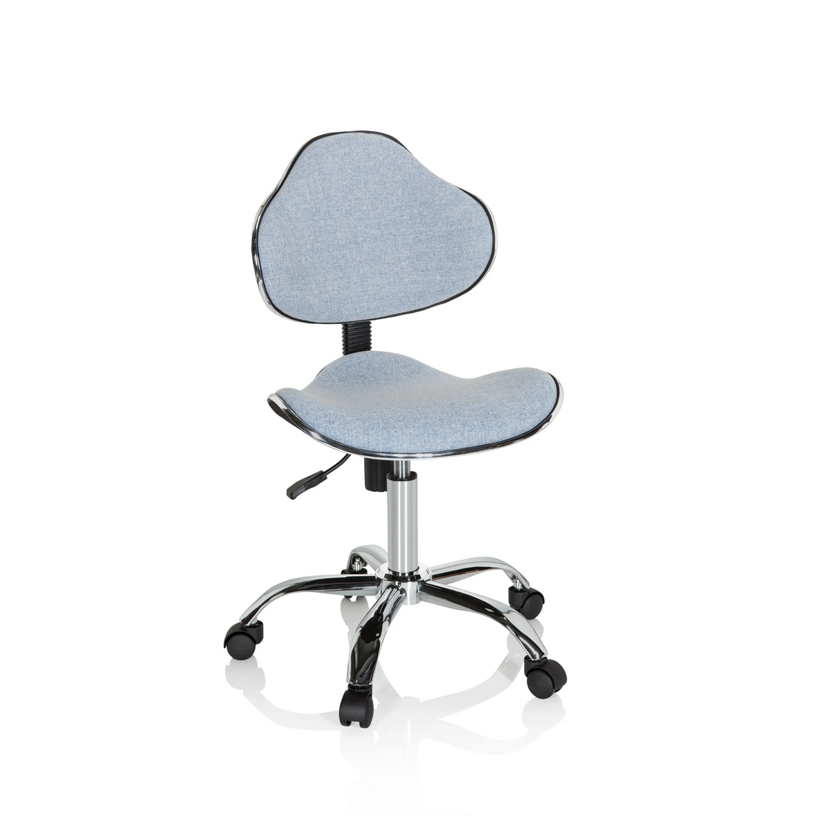 Chaise pivotante pour des enfants KIDDY GTI-3 bleue avec assise rembourrée et piètement à cinq roulettes de hjh OFFICE – vue à 360° (vue de face 20°)