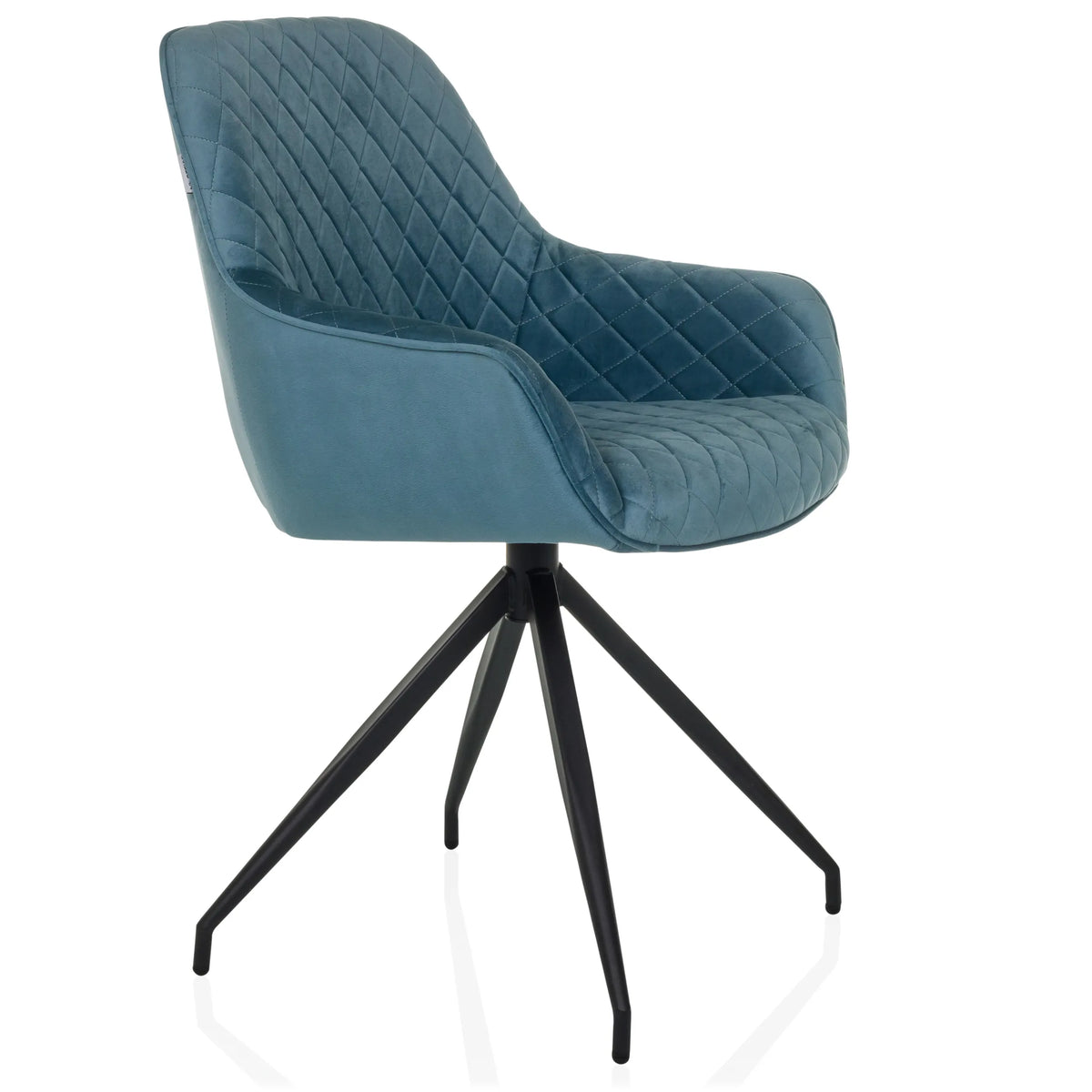 Chaise rembourrée ELVERUM bleu gris avec surpiqûres et piétement noir à quatre pieds de hjh LIVING – vue à 360° (vue de trois quarts avant 60°)
