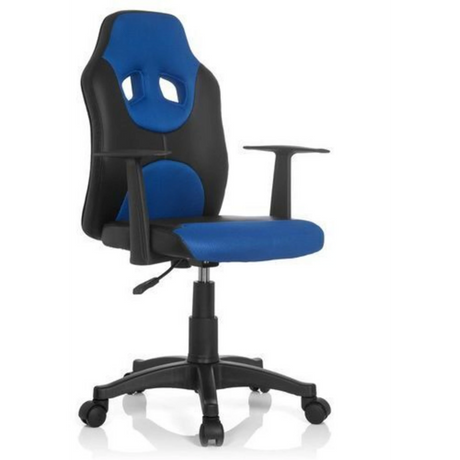 Kinderdrehstuhl KID GAME AL in Schwarz-Blau mit zwei Armlehnen und Rollen von hjh OFFICE