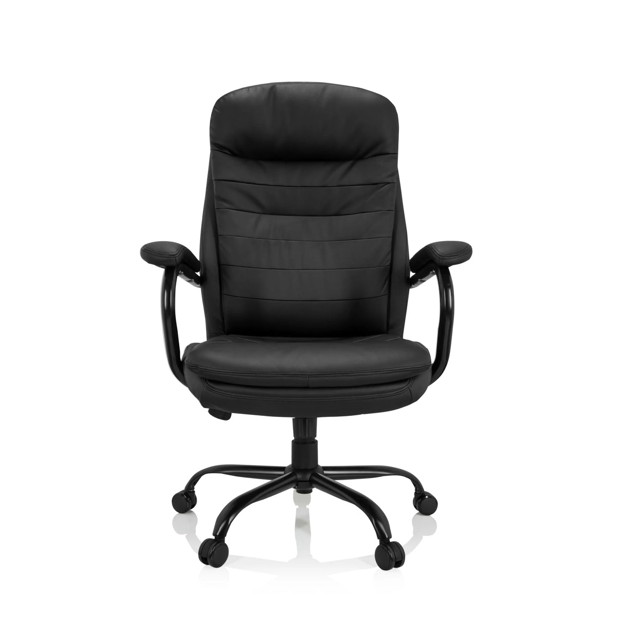 Siège pivotant RELAX XXL B noir en similicuir avec pied en étoile et cinq roulettes de hjh OFFICE – vue à 360° (vue de face 0°)
