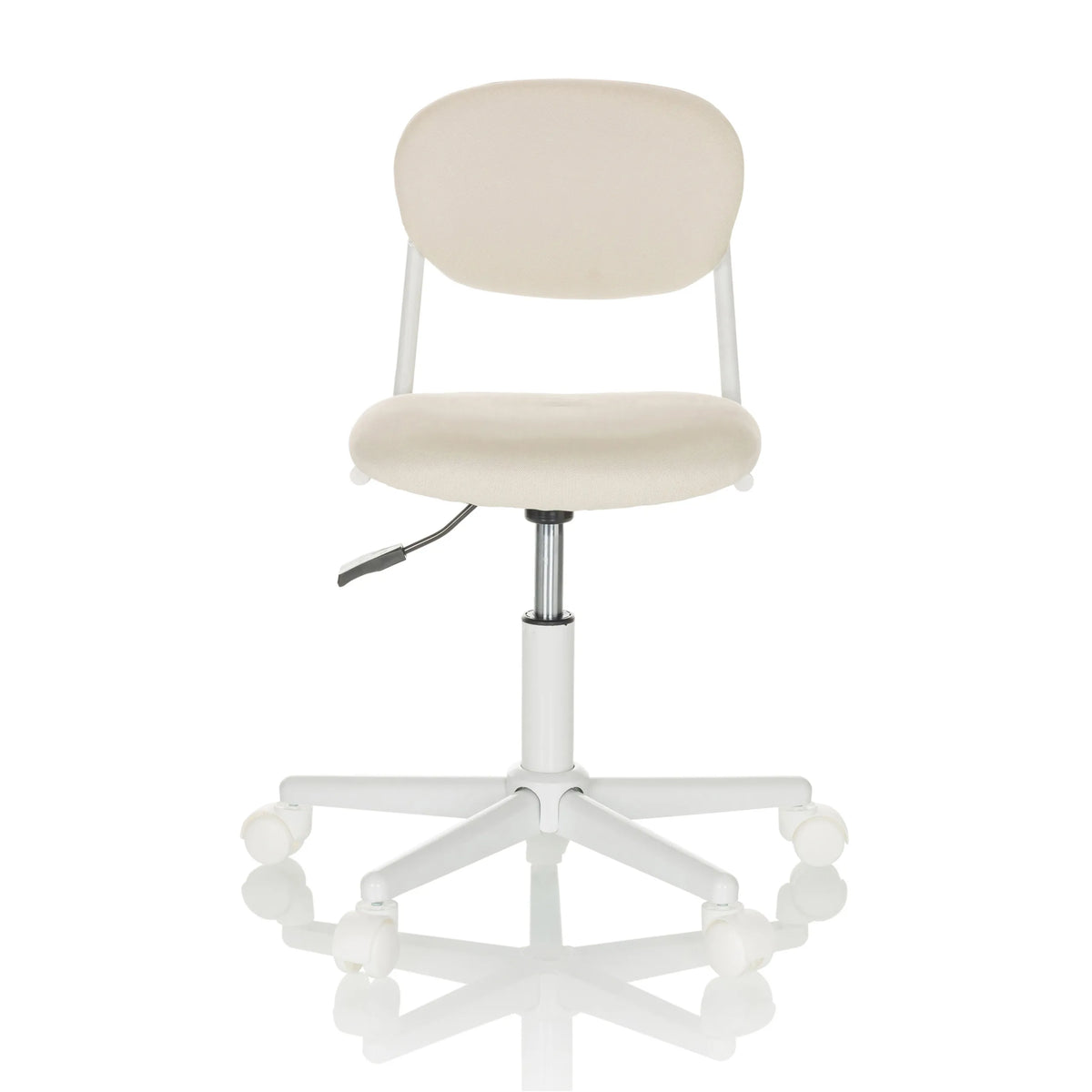 Chaise pivotante pour des enfants KIDDY BASE I beige avec rembourrage et base blanche à cinq roulettes de hjh OFFICE – vue à 360° (vue de face 0°)