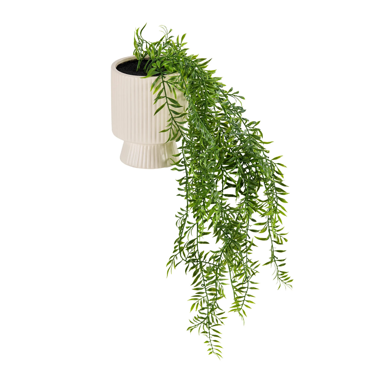 Plante artificielle Filix dans un cache-pot côtelé blanc crème avec un feuillage vert de hjh OFFICE