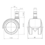 Dessin technique des Roulettes 5x ROLO FIX 11mm/50mm d'un diamètre de 50 mm de hjh OFFICE