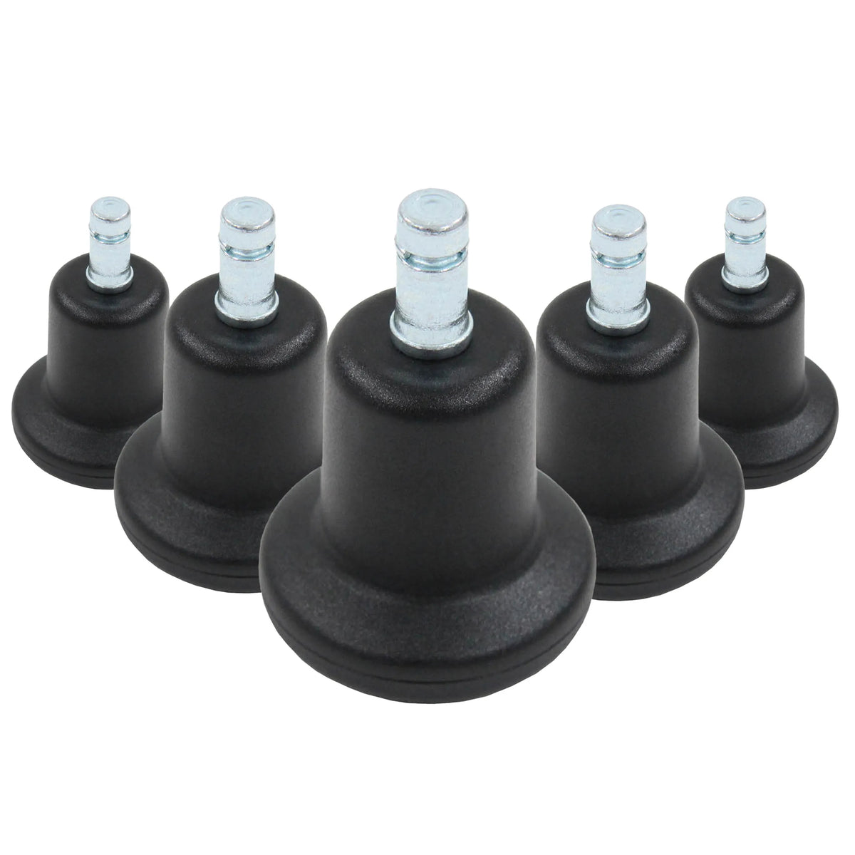 Fünf schwarze Stuhlgleiter 5 x STAND Nr. 10 mit silberfarbenen Gewindebolzen von hjh OFFICE