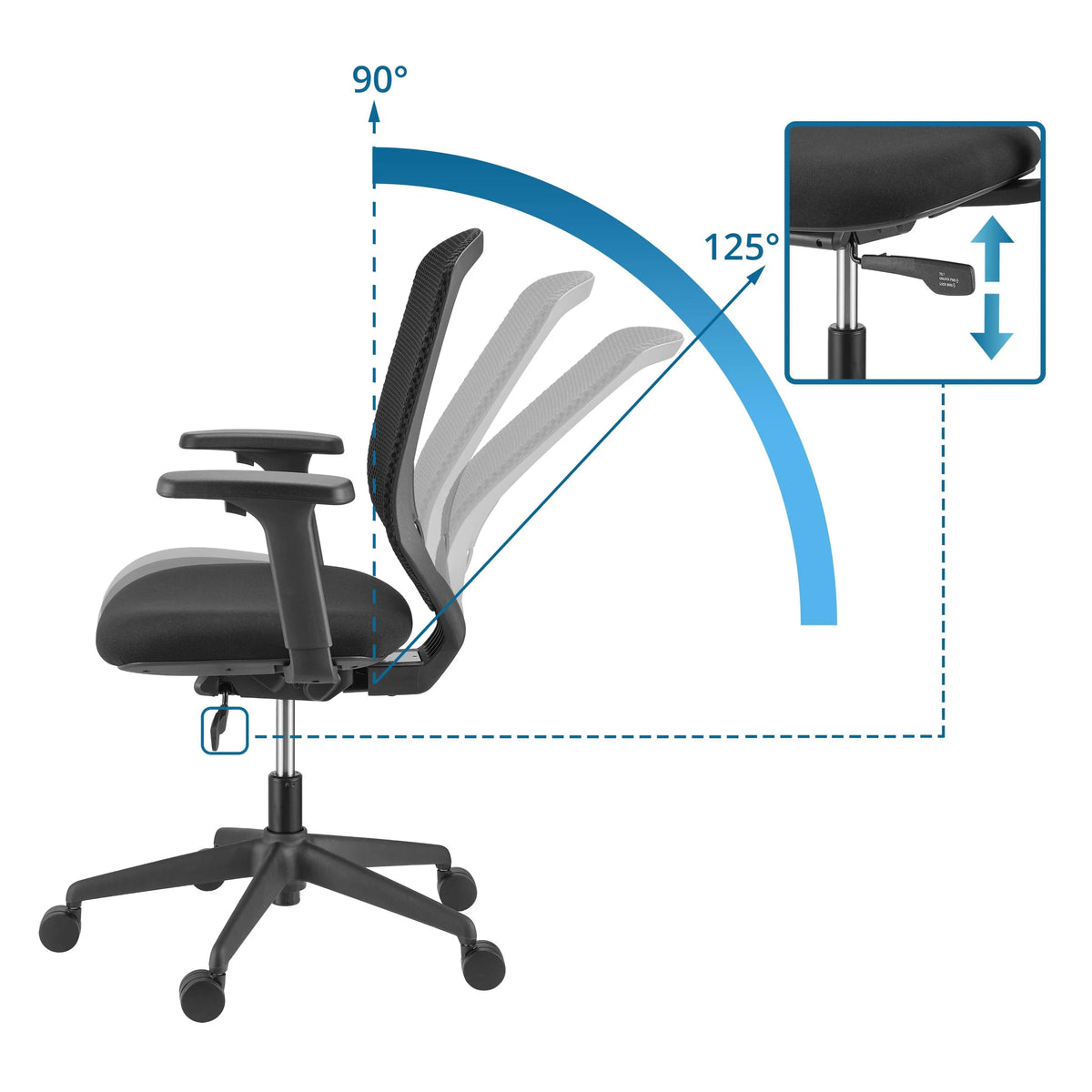Angle d'inclinaison du dossier réglable de 90° à 125° du Siège de bureau de qualité professionnelle Delvia de hjh OFFICE