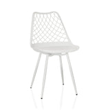 Chaise d'extérieur blanche BEGIO S avec dossier en grille et quatre pieds de hjh LIVING – vue à 360° (vue de face 15°)