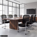 Chaises cantilever Ergomy Meet noires à une table de conférence de hjh OFFICE (image générée par IA)
