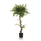 Plante artificielle verte FICUS I avec tronc tressé dans un pot noir de hjh OFFICE – vue à 360° (vue de profil 90°)