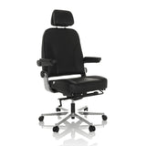 Siège pivotant XXL 24 HOURS F noir en cuir avec appuie-tête et pied à cinq roulettes de hjh OFFICE – vue à 360° (vue de trois quarts avant 30°)