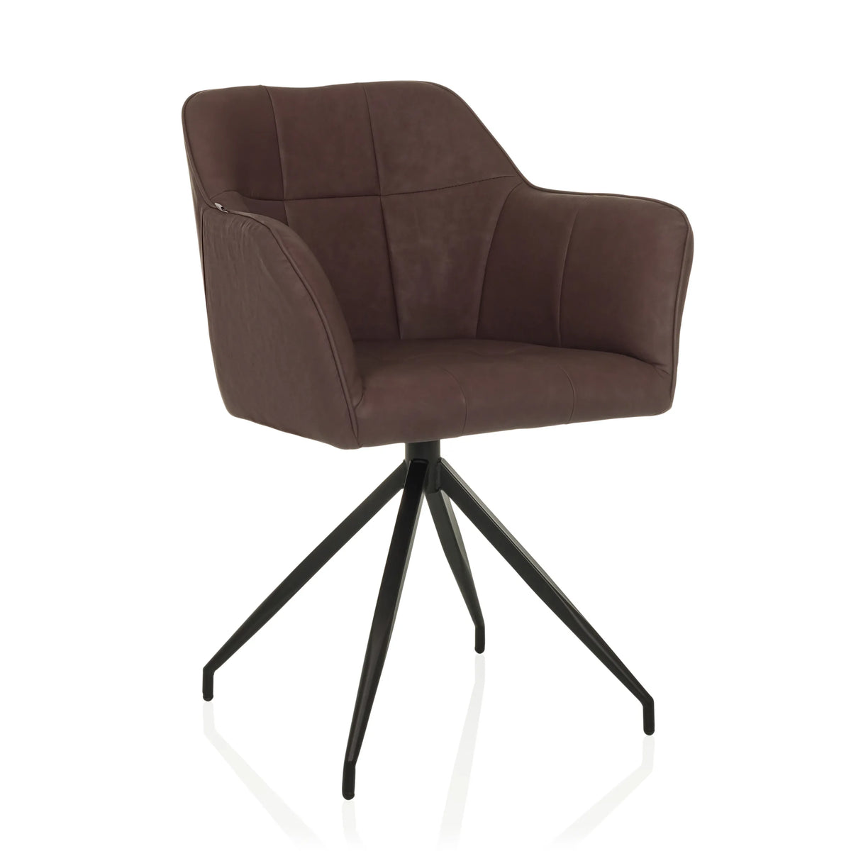 Chaise de salle à manger ELVERUM SPU marron foncé avec structure à quatre pieds de hjh LIVING – vue à 360° (vue de trois quarts avant 30°)