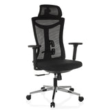Siège de bureau de qualité professionnelle KAMIAK noir avec dossier en maille et base à cinq roulettes de hjh OFFICE – vue à 360° (vue de trois quarts avant 30°)